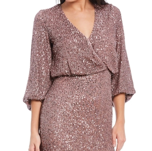 NWT Eliza J V Neck Sequin Blouson Dress sz 6 - Picture 3 of 13